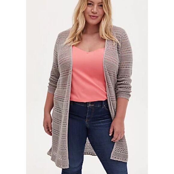 Torrid Pointelle Cardigan Open Knit Front Duster Longline Sweater Womens Size 4X - Picture 7 of 11